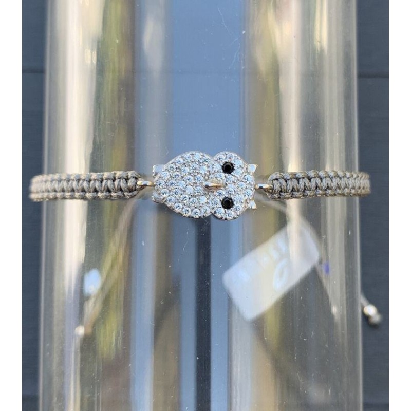 Bracciale Gufetto Argento Filo Macramè Grigio Kurshuni - GrelaParfum 1