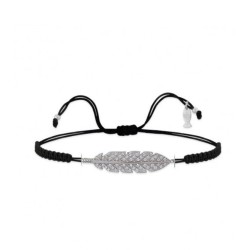 Bracciale Piuma Argento Filo Macramè Nero Kurshuni - GrelaParfum 1