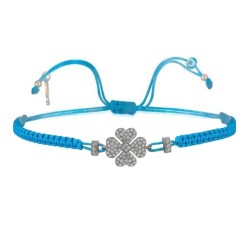 Bracciale Filo Macrame Turchese e Quadrifoglio Argento