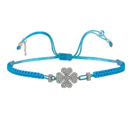 Bracciale Filo Macrame Turchese e Quadrifoglio Argento