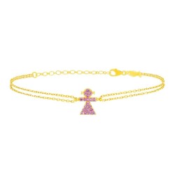 Bracciale Catenella Oro Con Bimba in Zirconi Rosa
