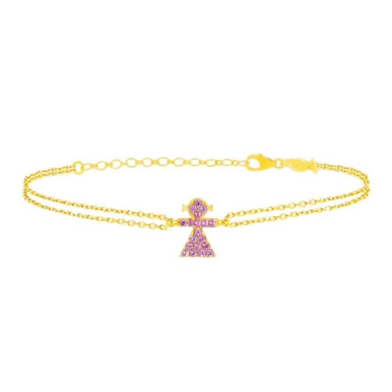 Bracciale Catenella Oro Con Bimba in Zirconi Rosa