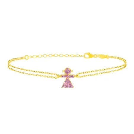 Bracciale Catenella Oro Con Bimba in Zirconi Rosa