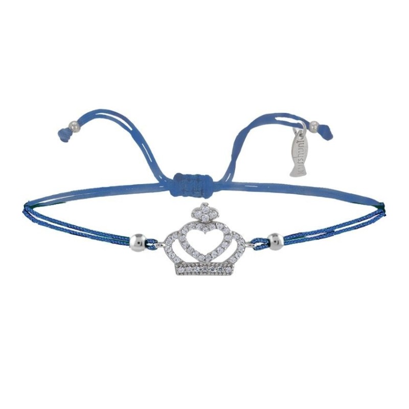 Bracciale Filo sottile Blu con Corona a Cuore