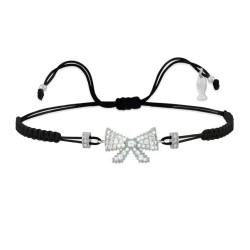 Bracciale Filo Macrame Nero con Fiocco Argento