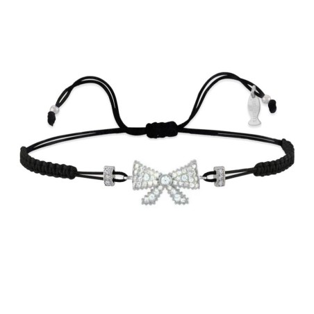 Bracciale Filo Macrame Nero con Fiocco Argento