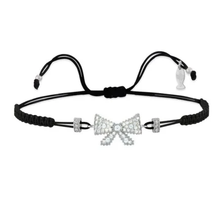 Bracciale Filo Macrame Nero con Fiocco Argento