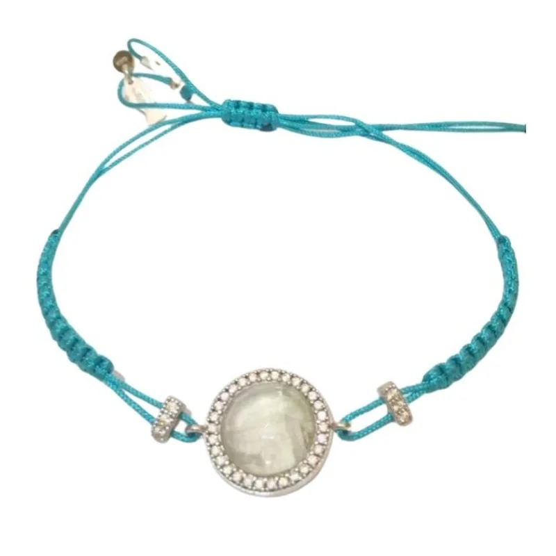 Bracciale pietra Bianca  filo macramè color azzurro