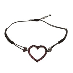 Bracciale Cuore Prugna Filo Macramè Nero