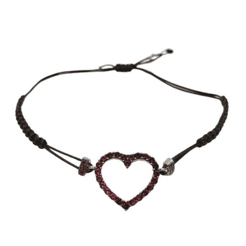 Bracciale Cuore Prugna Filo Macramè Nero