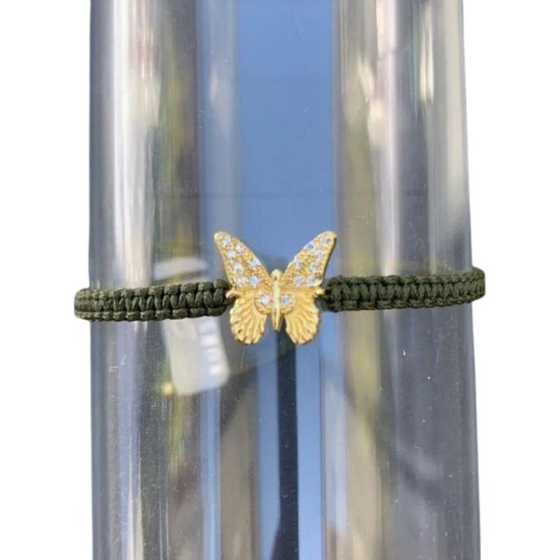 Bracciale Farfalla Oro Filo Macramè Verde