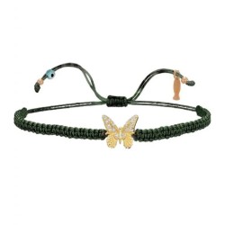 Bracciale Farfalla Oro Filo Macramè Verde
