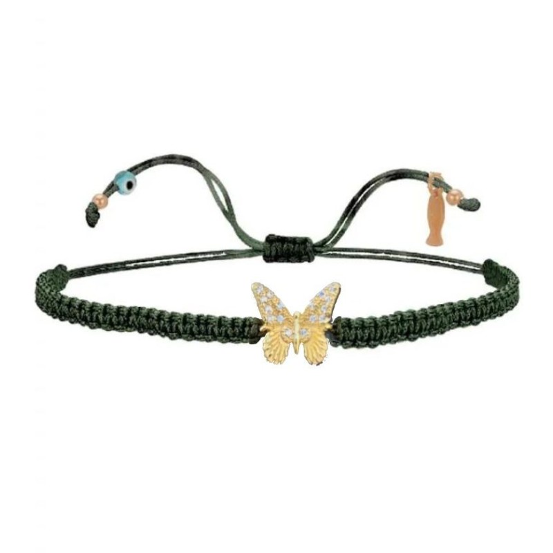 Bracciale Farfalla Oro Filo Macramè Verde